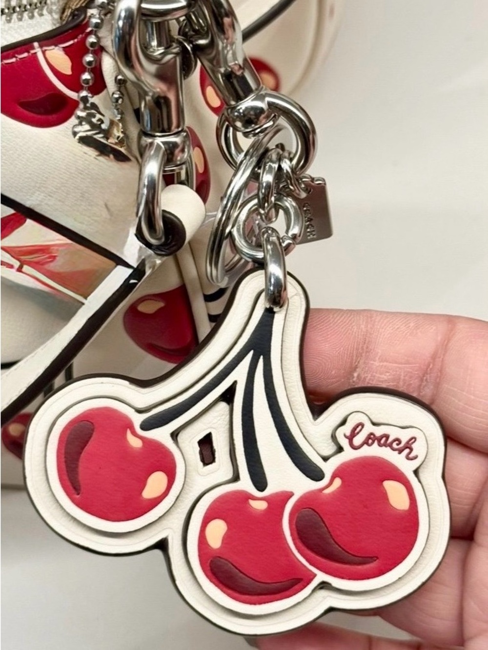 Coach White Cloud Cherry Keychain bag Charm CZ092 with Silver Hardware - NWOT